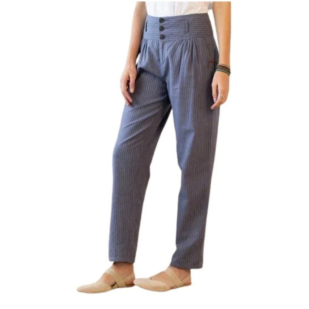 Sundance Pants Womens Size 8 Blue Amelia Striped Linen Blend High Rise Ankle